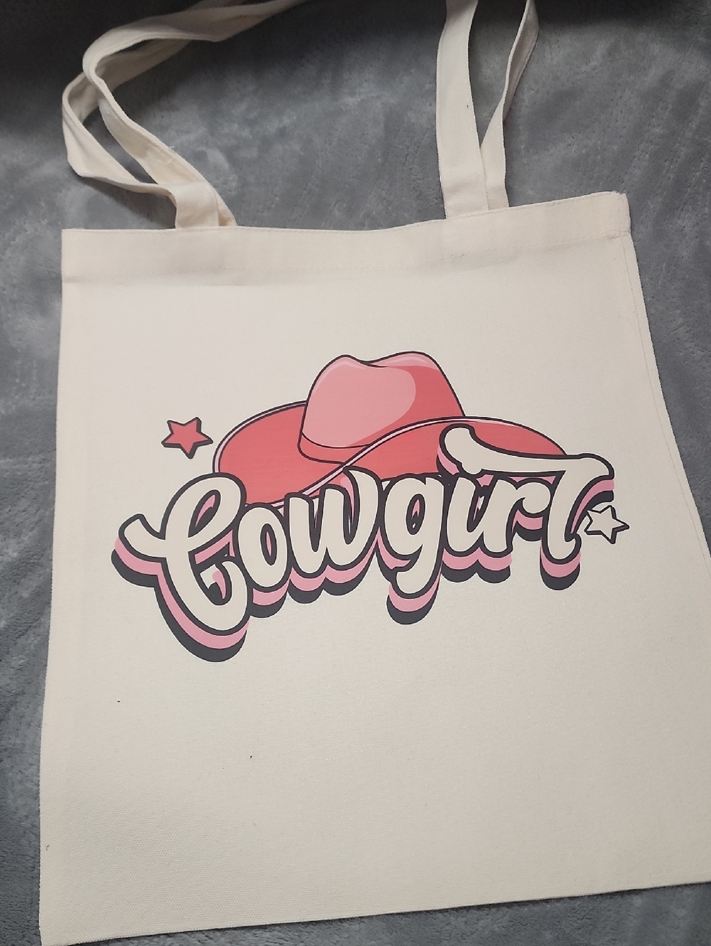 Cowgirl Pink Graphic Tote Bag - Canvas Shoulder Bag. 13x15